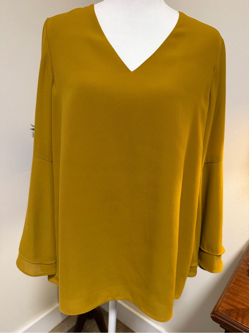 Alfani Mustard Yellow V-Neck Long Bell 🔔 Sleeve Blouse Fall